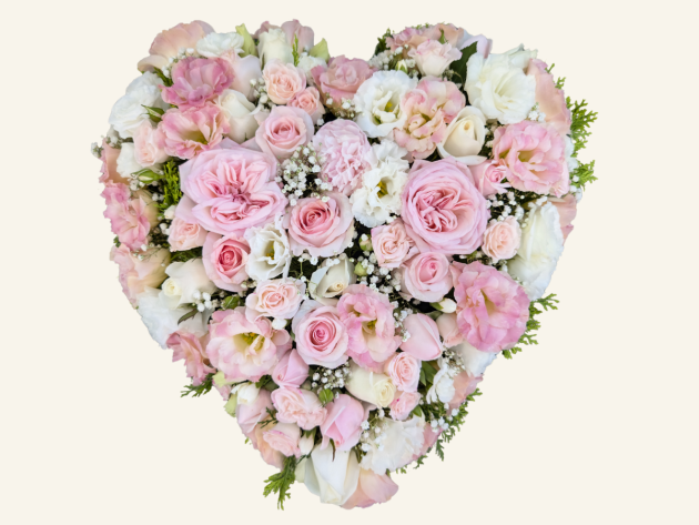 A Perfect Pairing soft pink heart funeral tribute by Belfield Blooms