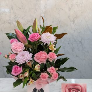 Boxed flower arrangement Sydney seasonal blooms Belfield Blooms